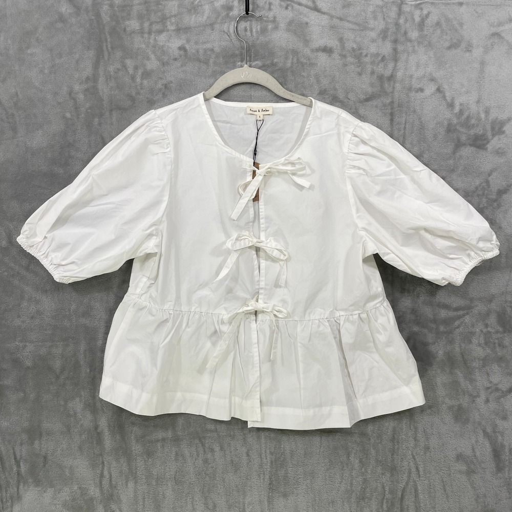 NEW Aaron & Amber Tie Front‎ Peplum Blouse Size Large Cotton Coquette Girly NWT - Picture 5 of 9